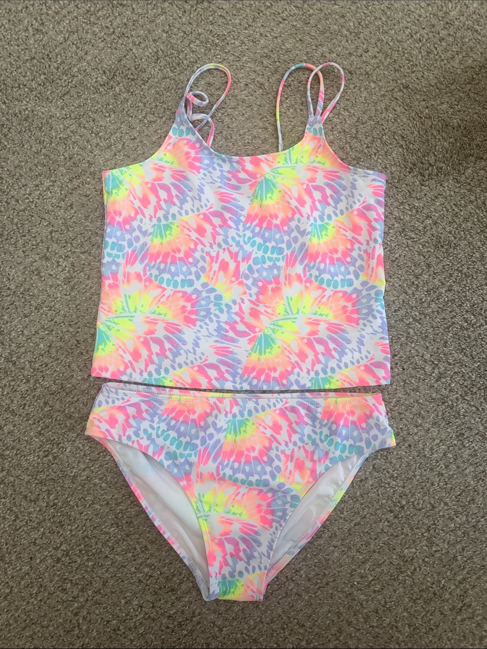 Place Girls' Neon Tie-Dye Tankini Bikini - Pink, Yellow, Green, Blue, Purple